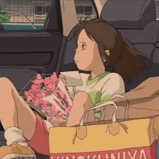🚘 Chihiro Ogino Spirited Away KINOKUNIYA Anime, El viaje de Chihiro, Chihiro, Flores, Bolsa de compras, Coche whatsapp sticker