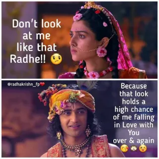 ❤️ Radhe Don't look at me like that Radhe!! Because that look holds a high chance of me falling in Love with You over & again love, radhakrishna, indian, couple, devotion telegram sticker