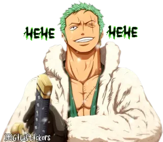 😁 Zoro One Piece HEHE HEHE อนิเมะ, วันพีซ, โรโรโนอา โซโล, โซโล, ฮิฮิ, สติกเกอร์, ตัวละคร, ดาบ telegram sticker