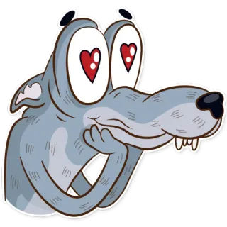 😍 lobo, desenho animado, amor, olhos, olhos de coração, animal, adesivo telegram sticker