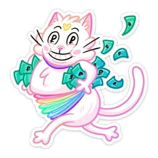 💰 кот, деньги, мультфильм, радуга, богатый, богатство, стикер telegram sticker