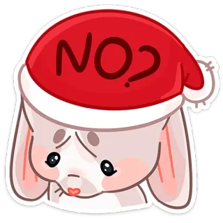 😣 NO? 토끼, 크리스마스, 산타 모자, 슬픈, 아니요 telegram sticker