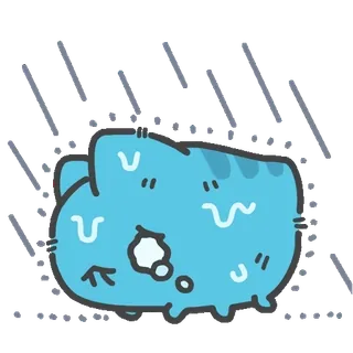 🌧 Katze, Regen, Blau, Traurig, Sticker, Cartoon whatsapp sticker