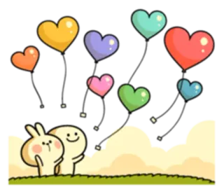 🎈 coeurs, amour, dessin animé, mignon, personnages, ciel, lapin, amitié telegram sticker