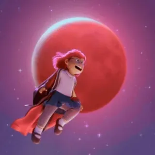 🌙 Мультфильм, Супергерой, Девочка, Луна, Плащ, Летающий, Красный telegram sticker