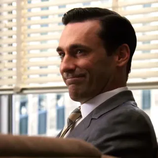 🚬 Don Draper Mad Men homme, costume, cravate, souriant, personnage, télévision telegram sticker