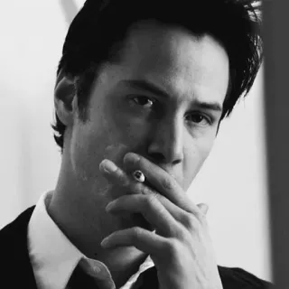 🤨 Keanu Reeves, Zigarette, Rauchen, Schauspieler, Schwarzweiß, Porträt telegram sticker