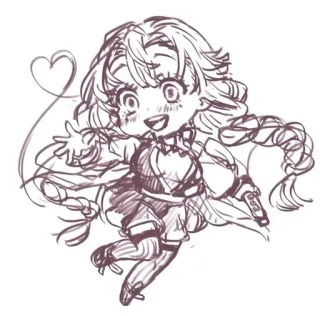 💕 anime, chibi, cute, girl, cartoon, sketch, heart, braids telegram sticker