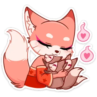 🥰 лиса, животное, милый, объятие, кавай, мультфильм telegram sticker