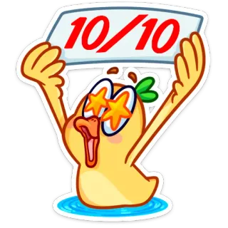 👍 10/10 duck, rating, score, perfect, cartoon, animal whatsapp sticker