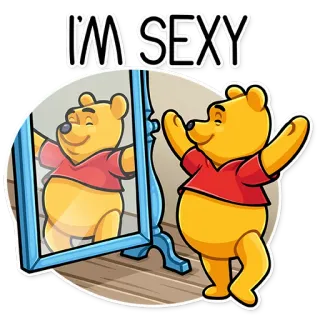 🕺 Winnie the Pooh I'M SEXY винни пух, мультфильм, медведь, сексуальный, зеркало, disney telegram sticker