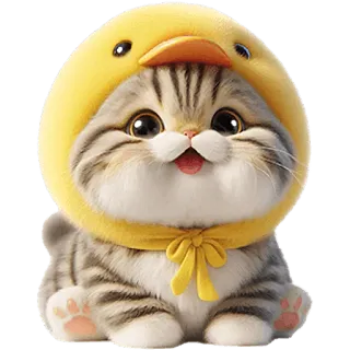 😇 cat, kitten, duck, cute, animal, pet, hat, yellow whatsapp sticker