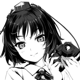 😊 Anime, Manga, Fille, Photographie, Appareil photo, Noir et blanc whatsapp sticker
