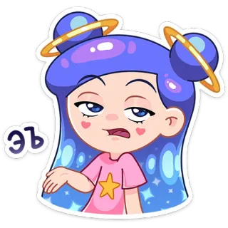 😔 Эъ kartun, gadis, bintang, planet, ekspresi, suasana hati telegram sticker