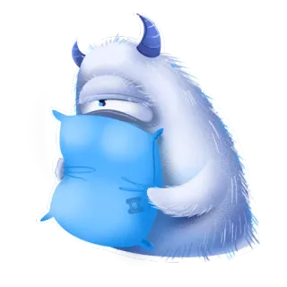 😴 monstruo, dormilón, lindo, almohada, dibujos animados, yeti, un ojo whatsapp sticker