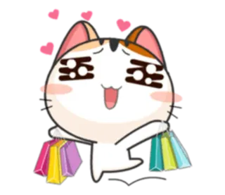 🛍 cat, shopping, bags, cute, hearts, happy telegram sticker