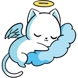 😇 cat, angel, cute, cartoon, sleeping, cloud, halo, wings telegram sticker