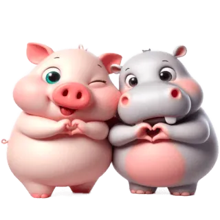 😍 cerdo, hipopótamo, lindo, dibujo animado, animal, amor, corazón telegram sticker
