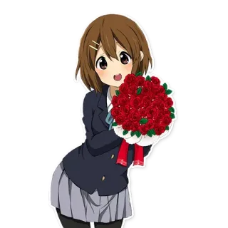 😊 Yui Hirasawa K-On! anime, chica, flores, ramo, K-On, Yui Hirasawa, linda telegram sticker