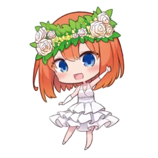 💚 Chibi, Anime, Karakter, Gadis, Mahkota bunga, Gaun, Imut whatsapp sticker