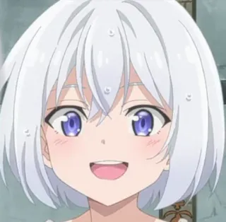 😄 anime, girl, white hair, purple eyes, smiling, cute telegram sticker