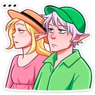 ⏺ ... elfo, pareja, dibujos animados, pegatina, ilustración, anime, cansado, aburrido telegram sticker