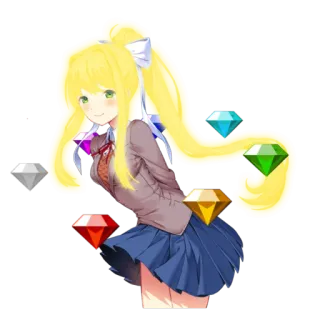 💟 Monika Doki Doki Literature Club! anime, game, girl, eyes, gems, hair, DDLC telegram sticker