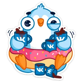 ☕️ pájaro, donut, café, lindo, dibujos animados, vk telegram sticker