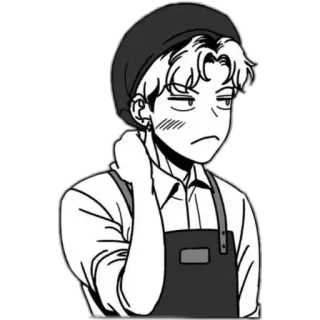 😔 chef, anime, manga, cooking, black and white telegram sticker