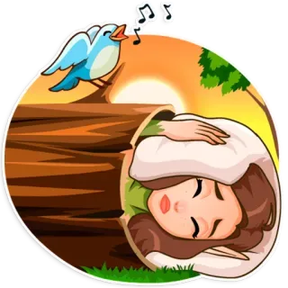 💤 dormire, elfo, uccello, natura, tramonto, cartone animato telegram sticker