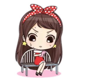 📱 Desenho animado, Menina, Brava, Sentada, Banco, Irritada telegram sticker