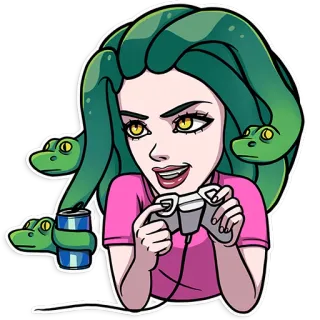 🎮 Medusa Mythologie, Videospiele, Schlangen, Gaming, Frau, Griechische Mythologie telegram sticker