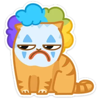 ☹️ chat, clown, autocollant, triste, animal, dessin animé telegram sticker