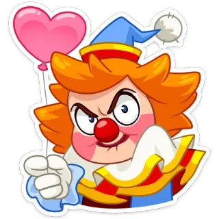 😡 clown, ballon coeur, en colère, dessin animé, personnage, autocollant whatsapp sticker