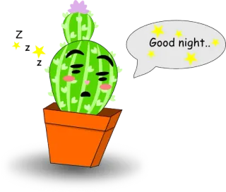 😴 Good night.. кактус, спокойной ночи, растение, сонный, мультфильм whatsapp sticker