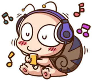 🎵 siput, musik, headphone, kartun, imut, mendengarkan, hiburan whatsapp sticker