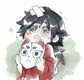 😭 Giyu Tomioka Demon Slayer 动漫, 鬼灭之刃, 富冈义勇, 哭, 面具, 悲伤 whatsapp sticker