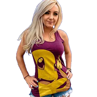 😀 femme, blonde, Charmander, Pokémon, débardeur, décontracté telegram sticker