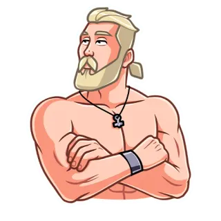 😐 man, cartoon, muscular, torso, character, blonde, beard whatsapp sticker