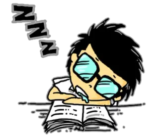 😴 ZZZ sono, dormindo, cansado, estudante, livro, óculos, zzz, desenho animado whatsapp sticker