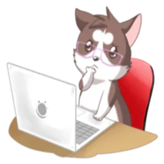 🖥 Kartun, Anjing, Komputer, Bekerja, Lucu, Kutu buku, Kacamata whatsapp sticker