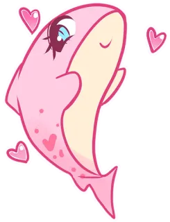 🥰 животное, каваи, мультфильм, рыба, розовый, сердечки, милый telegram sticker