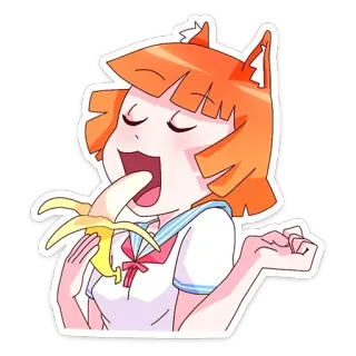 🍌 Anime, Chica, Comiendo, Plátano, Dibujos animados, Kawaii telegram sticker