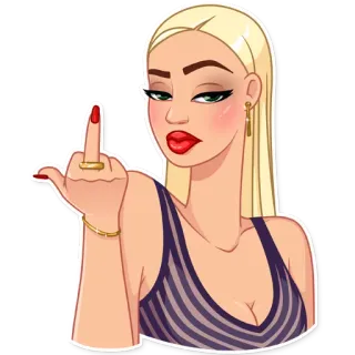 🖕 женщина, средний палец, жест, оскорбительный, блондинка, мультфильм telegram sticker