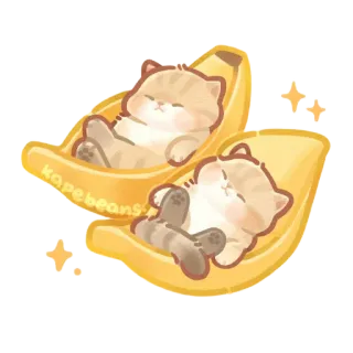 🍌 kopebeans kucing, pisang, lucu, kawaii, binatang, kartun whatsapp sticker