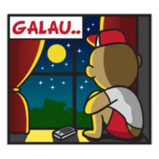 😔 GALAU.. sad, night, moon, window, cartoon, melancholy telegram sticker