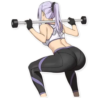 🍑 ออกกำลังกาย, ฟิตเนส, อนิเมะ, ออกกำลัง, สควอท, ผู้หญิง telegram sticker