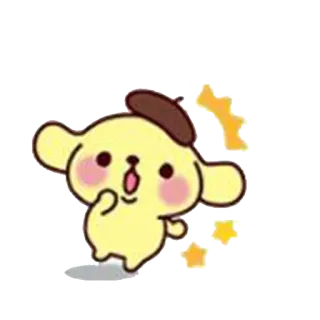 😨 Pom Pom Purin perro, amarillo, boina, lindo, kawaii, dibujos animados whatsapp sticker