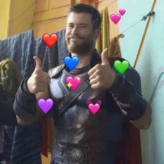👍 Thor marvel, thor, pollice in su, cuori, supereroe telegram sticker