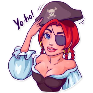 👋 Yo-ho! pirat, frau, hut, cartoon, jo-ho, augenklappe, rothhaarige telegram sticker